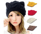 Nirvana Women's Winter Knit Crochet Braided Cat Ears Beret Beanie Ski Knitted Hat Cap-Coffee