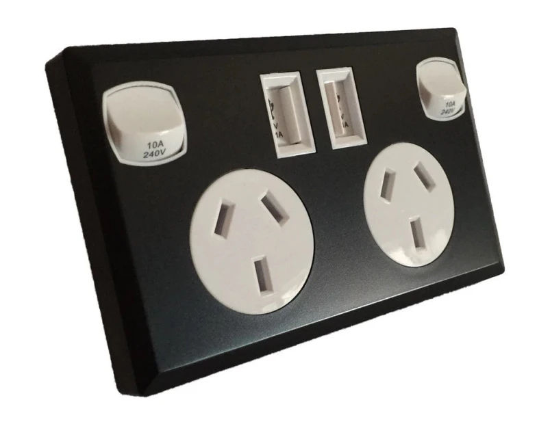 6 x Black & White Double USB Power Point GPO Wall Socket