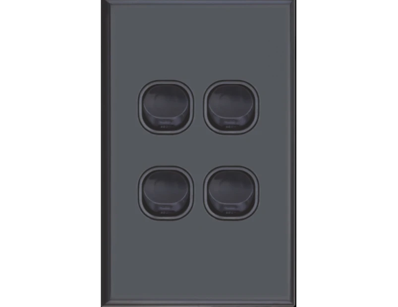 Slim Vertical 4 Gang Wall Plate Light Switch - Gloss Black