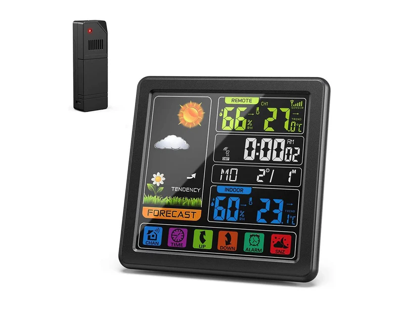 Color LCD Display Digital Weather Hygrometer with Alarm Clock, Forecast Station with Adjustable Backlight