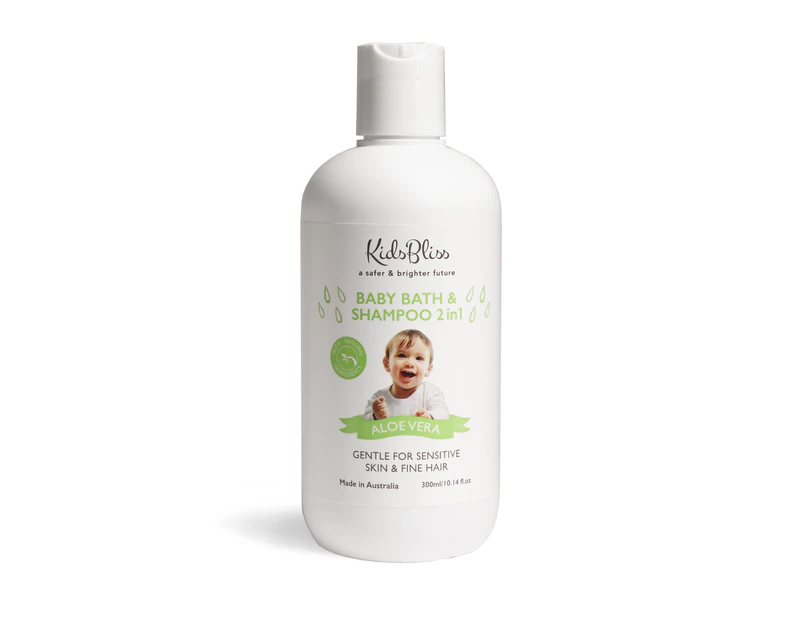 KidsBliss Baby Bath & Shampoo 2in1 Aloe Vera 300ml Natural Organic Tearless Formula Gentle for hair and sensitive skin idle for newborns toddlers kids