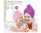 3 Pack Microfiber Hair Towel Wrap  Super Absorbent Twist Turban Fast Drying Hair Caps with Buttons Bath Loop Fasten Salon Dry Hair Hat Pink Blue Purple
