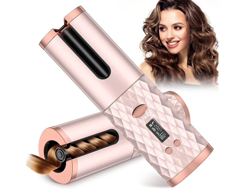 Automatic Curling Iron, Cordless Auto Hair Curler with 6 Temps & Timers, Portable Wireless Ceramic Barrel Wave Hair Curling Iron, Fast Heating Curling Wand