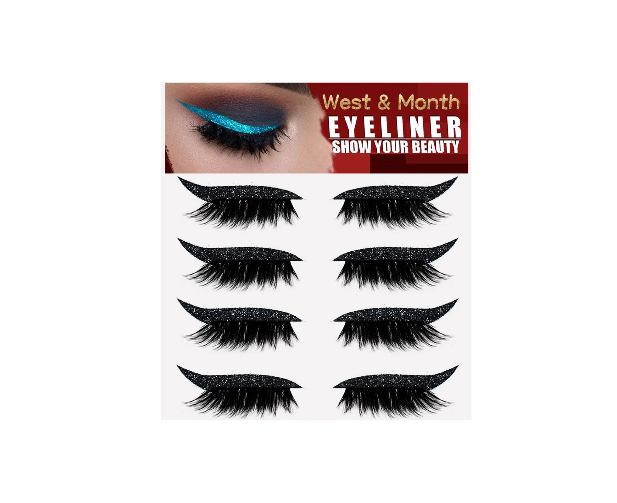 4Pairs False Eyelashes Glue-free Stylish PVC Makeup Extensions Eyelash Eyeliner Sticker for Performance