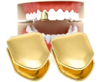 2 Pieces 14K Plated Gold  Mouth Teeth,  Teeth Plain , Top Tooth Single Grill Cap for Teeth Mouth, Party Accessories Teeth Grills