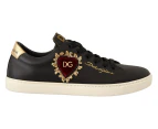 Dolce & Gabbana Black Leather Gold Red Heart Sneakers Shoes