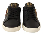 Dolce & Gabbana Black Leather Gold Red Heart Sneakers Shoes