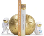 Heavy Duty Book End Decorative Bookends, Decor Book End for Shelves, Office Home Astronaut Moon Heavy Books Holder - Gold