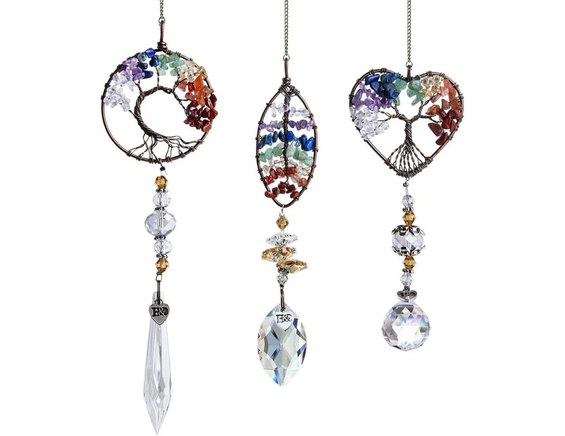 Handmade Chakra Suncatcher Window Hanging Crystal Drop Prism Ornaments,Pack 3pcs