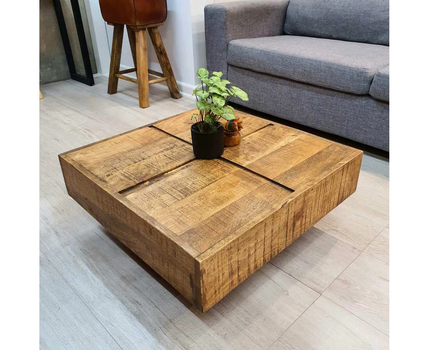 MANGO TREES "Spencer" Coffee Table Rough Finish Solid Timber 68cm