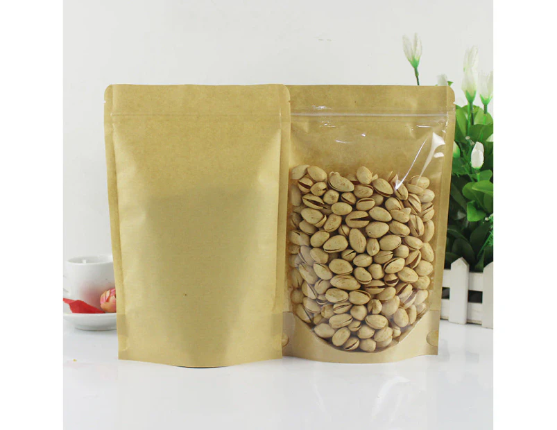 50Pcs Kraft Paper Food Bag Stand Up Pouch Front Clear Zip Seal Food Zipper Bags -Style 1