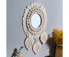 Wall Mirror Hanging Vintage Acrylic Macrame Fringe Hand Knitting Mirror for Living Room-Style 1