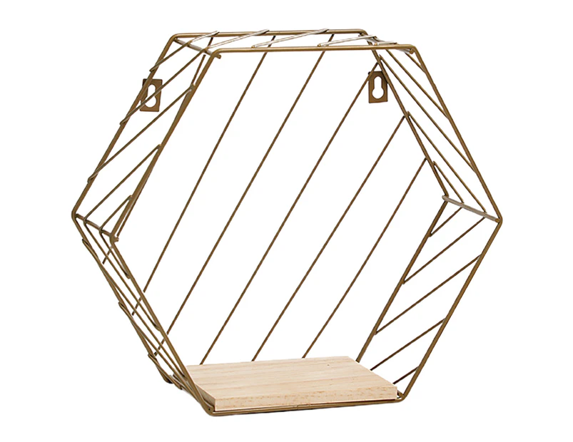Storage Shelf Nordic Style Removable Grid Shape Wall-mounted Hexagonal Display Shelf Home Decoration-Golden