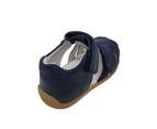 Surefit Alex Little Boys Sandals Leather Upper Toddler Back in Toe Cover Adjustable Flat - Navy