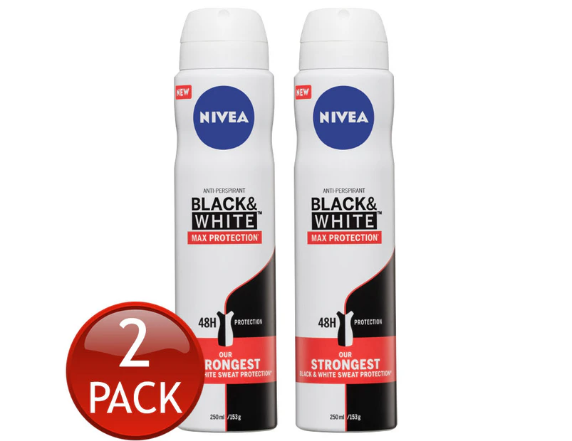 2 x Nivea Black & White Max Protection Anti-perspirant Aerosol Deodorant 250mL