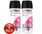 2 x Lynx Deodorant Body Spray Aerosol Anarchy For Her 165mL 48h Odour Protection