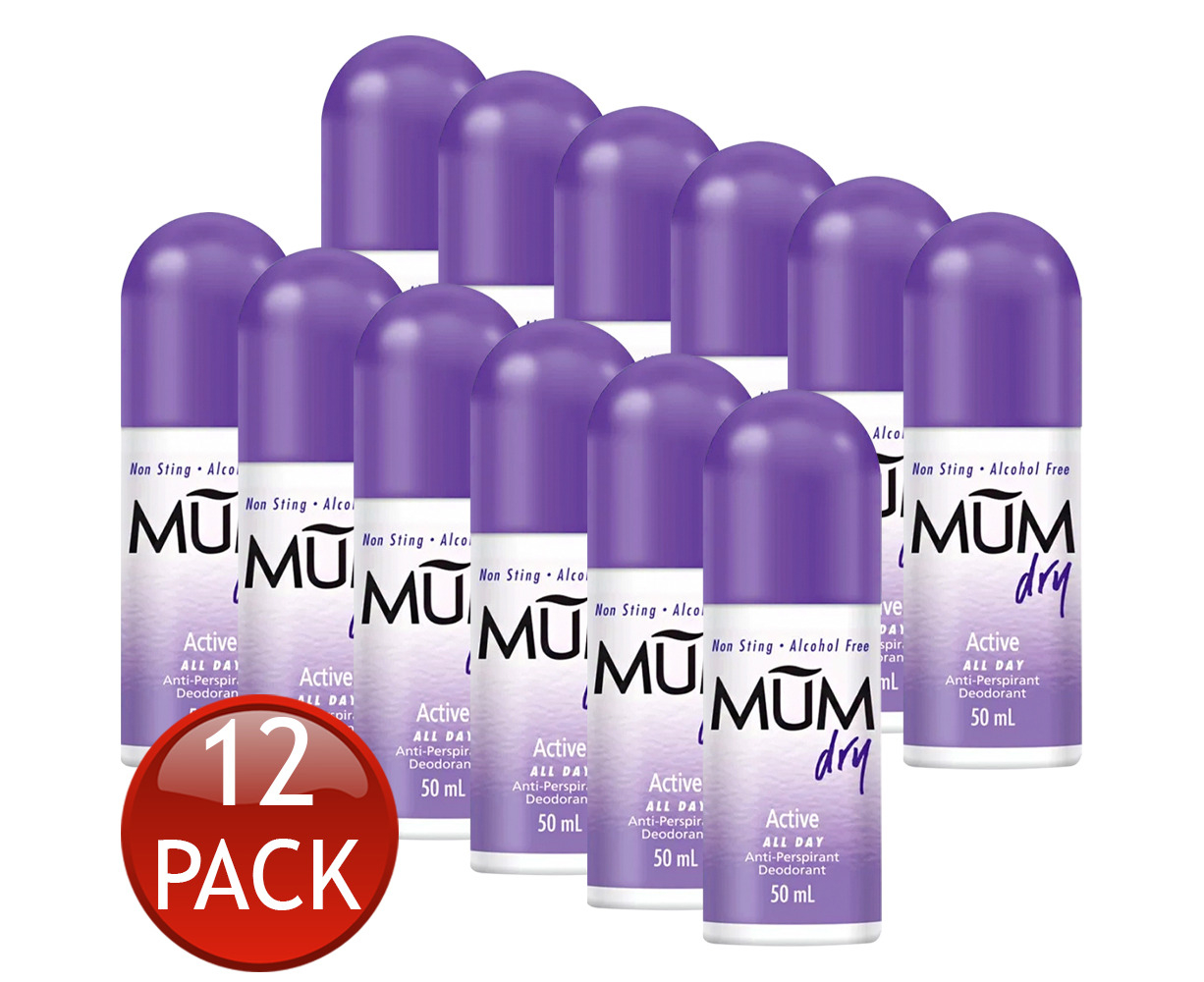 12 X Mum Dry Active All Day Anti Perspirant Deodorant Odour Protect Roll On 50m Au 1776