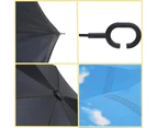 Windproof Upside Down Reverse Umbrella Double Layer Inside-Out Inverted C-Handle - Sunflower