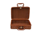 Vintage Rattan Woven Storage Case Makeup Holder Suitcase Sundries Organizer Box-Dark Coffee