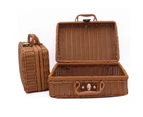 Vintage Rattan Woven Storage Case Makeup Holder Suitcase Sundries Organizer Box-Beige