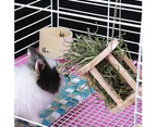 Pet Rabbit Wooden Hay Manger Cage Hanging Grass Feeder Food Storage Rack Holder Wood Color Screw Mounting