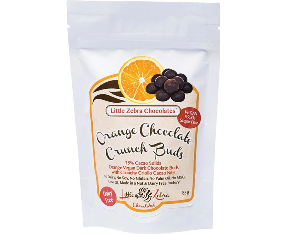 LITTLE ZEBRA CHOCOLATES Dark Chocolate Crunch Buds Orange 85g