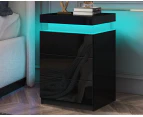 Bedside Table Led Nightstand 3 Drawers 4 Side High Gloss Black