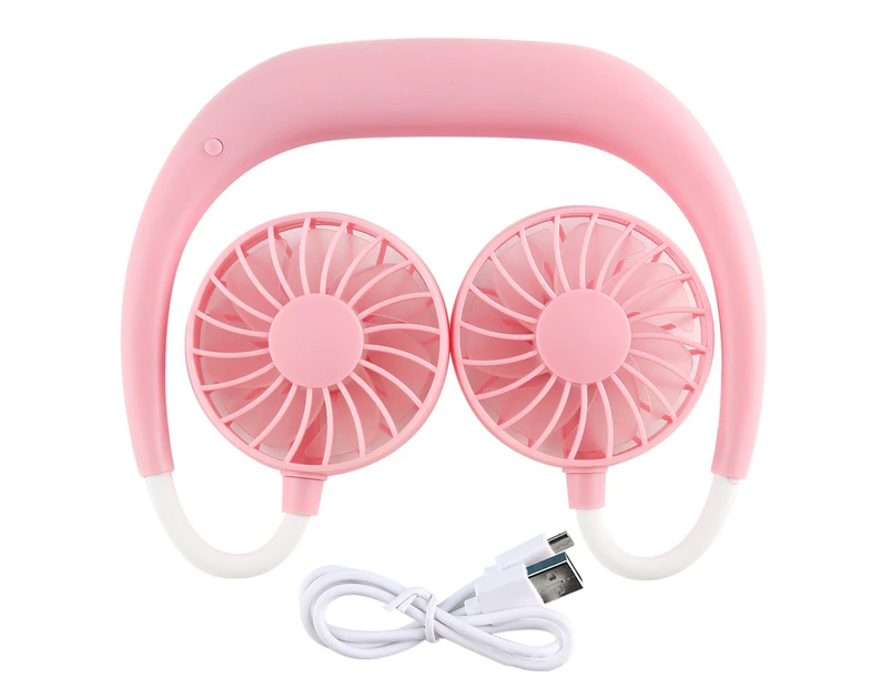 1 Set 1200mAh 7 Blades 3 Adjustable Speed USB Rechargeable Hanging Neck Fan High Flexibility Indicator Light Hands Free Wearable Fan for Outdoor - Pink