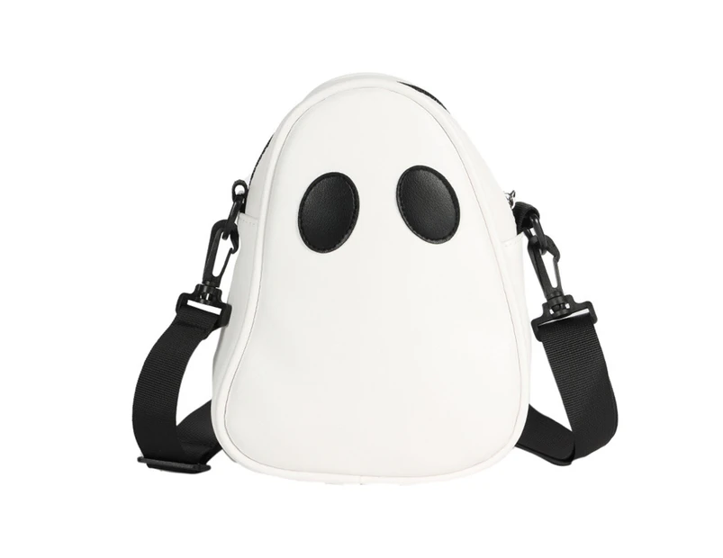 Crossbody Bag Ghost Shape Contrast Color Adjustable Strap Faux Leather Vintage Shoulder Bag for Halloween - White