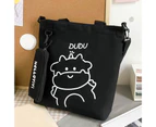 Canvas Tote Bag Bear Pattern Adjustable Strap Large Capacity Cute Kids Crossbody Bag for School - Black