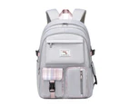 Students Backpack Solid Color Waterproof Oxford Cloth Smooth Zipper Bookbag School Bag for School - Grey