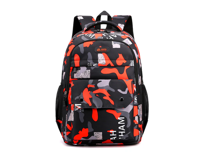 Student Backpack Camouflage Breathable Strap Large Capacity Lightweight Bookbag School Bag for Outdoor Travel - Red