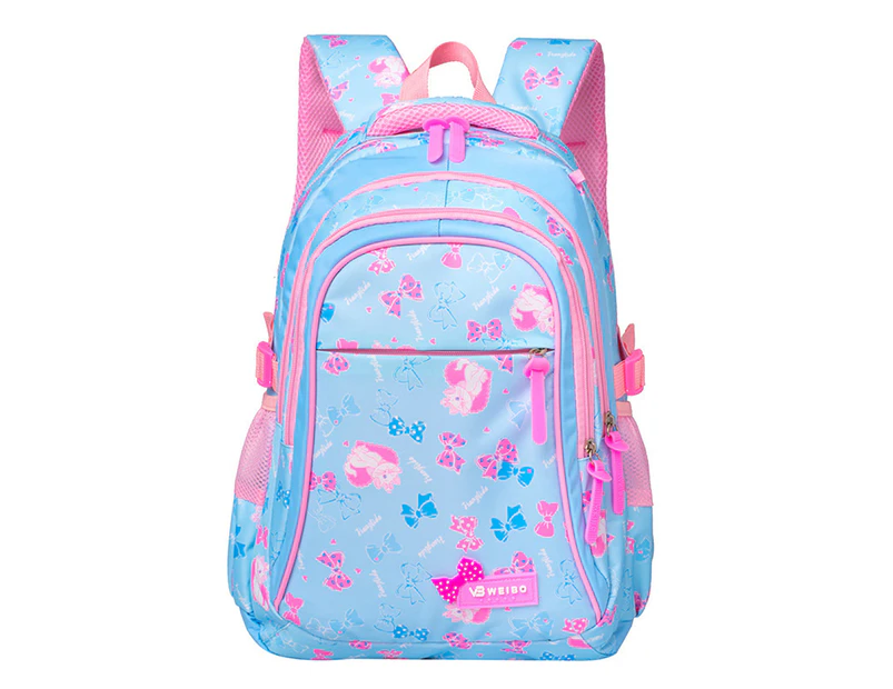 Student Backpack Bow Print Waterproof Smooth Zipper Bookbag Handbag Pencil Bag for Primary School Students - B