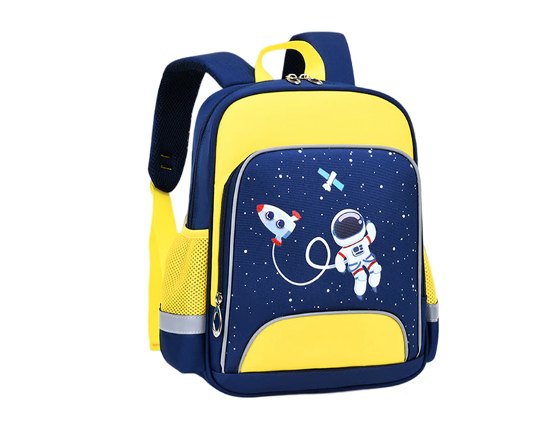 6-12Y Unisex Bookbag Astronauts Pattern Reflective Tape Load-reducing Smooth Zipper Backpack for Primary School Students - Yellow