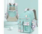 6-12Y Girls Bookbag Cartoon Animal Pattern Load-reducing Smooth Zipper Backpack School Bag for Primary School Students - Green