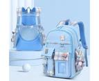 6-12Y Girls Bookbag Cartoon Animal Pattern Load-reducing Smooth Zipper Backpack School Bag for Primary School Students - Blue