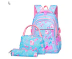 Student Backpack Bow Print Waterproof Smooth Zipper Bookbag Handbag Pencil Bag for Primary School Students - L