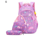 Student Backpack Bow Print Waterproof Smooth Zipper Bookbag Handbag Pencil Bag for Primary School Students - G