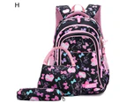 Student Backpack Bow Print Waterproof Smooth Zipper Bookbag Handbag Pencil Bag for Primary School Students - H