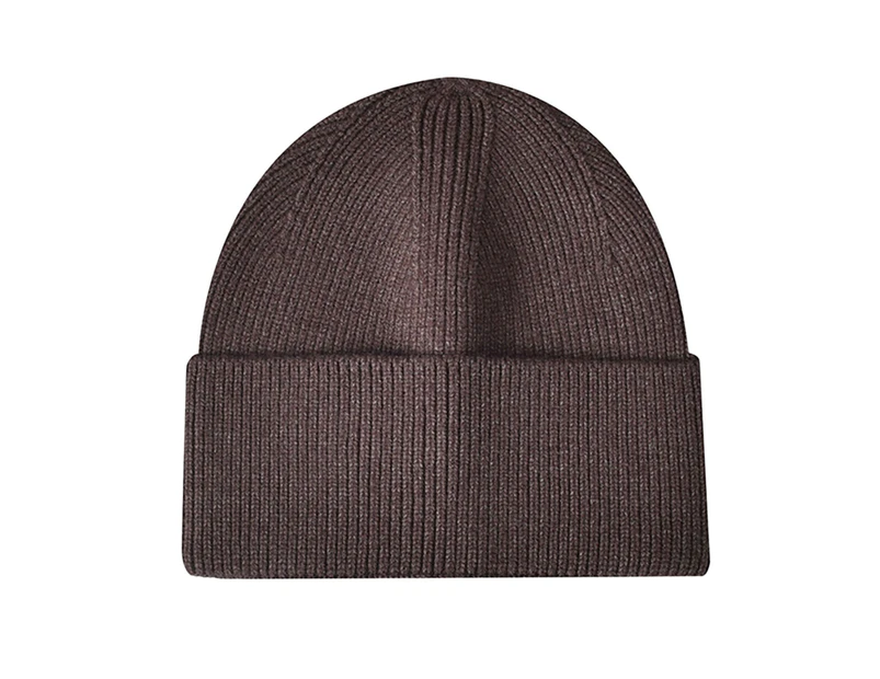 Ribbed Ear Flap Thickened Warm Winter Hat Unisex Solid Color Riding Knitted Beanie Cap Costume Accessories - Coffee