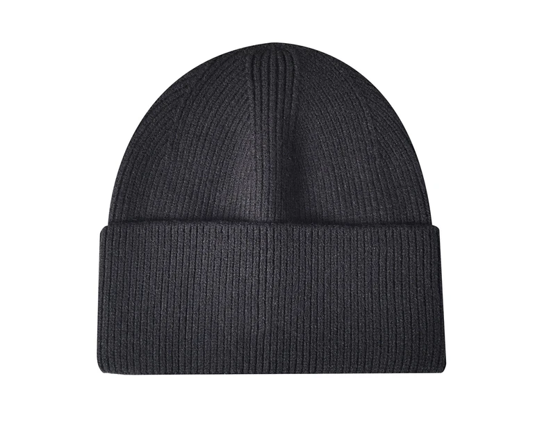 Ribbed Ear Flap Thickened Warm Winter Hat Unisex Solid Color Riding Knitted Beanie Cap Costume Accessories - Dark Gray
