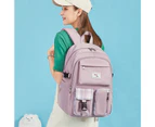 Students Backpack Solid Color Waterproof Oxford Cloth Smooth Zipper Bookbag School Bag for School - Purple