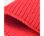 Ribbed Ear Flap Thickened Warm Winter Hat Unisex Solid Color Riding Knitted Beanie Cap Costume Accessories - Red