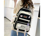 5Pcs/Set Student Backpack Adjustable Straps Bear Pendant Oxford Cloth Bookbag Handbag Pencil Case for High School Students - Black