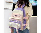 5Pcs/Set Student Backpack Adjustable Straps Bear Pendant Oxford Cloth Bookbag Handbag Pencil Case for High School Students - Purple