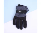 1 Pair Children Warm Gloves Thickened Windproof Non-slip Stretchy Full Finger Keep Warm Breathable Kids Winter Warm Snowboard Gloves for Outdoor - Black