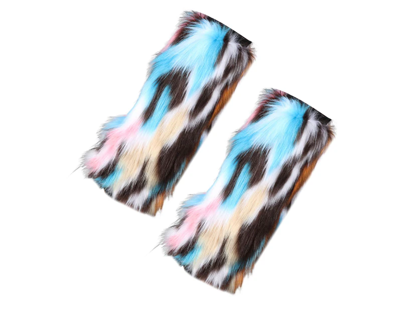 1 Pair Faux Fur Socks Tie Dye Anti-cold Soft  Attractive Keep Warm Delicate Leg Warmers for Stage Performance - Sky Blue