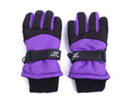 1 Pair Children Warm Gloves Thickened Windproof Non-slip Stretchy Full Finger Keep Warm Breathable Kids Winter Warm Snowboard Gloves for Outdoor - Purple