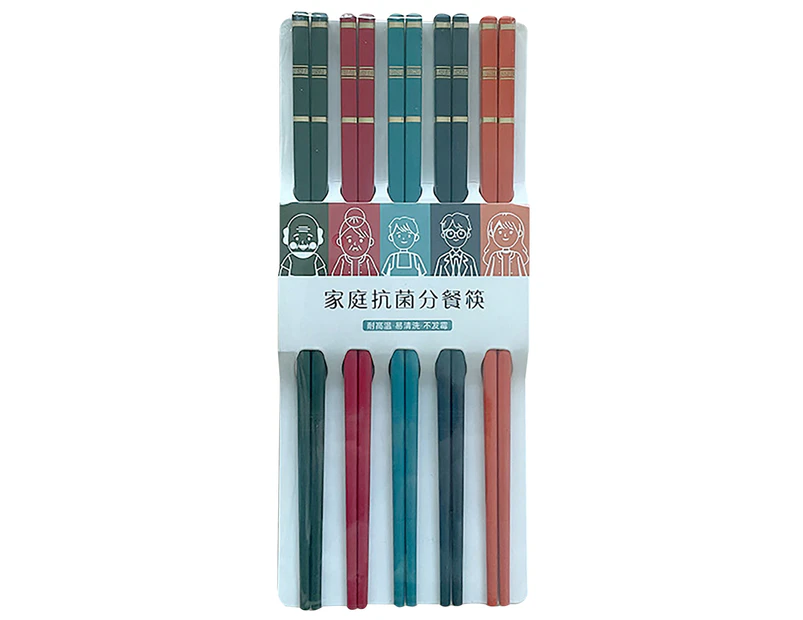 5 Pairs Chopsticks Anti-bacterial Graphic Design Family Member Prints Chinese Chopsticks for School - E