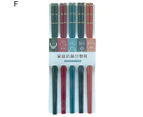 5 Pairs Chopsticks Anti-bacterial Graphic Design Family Member Prints Chinese Chopsticks for School - F